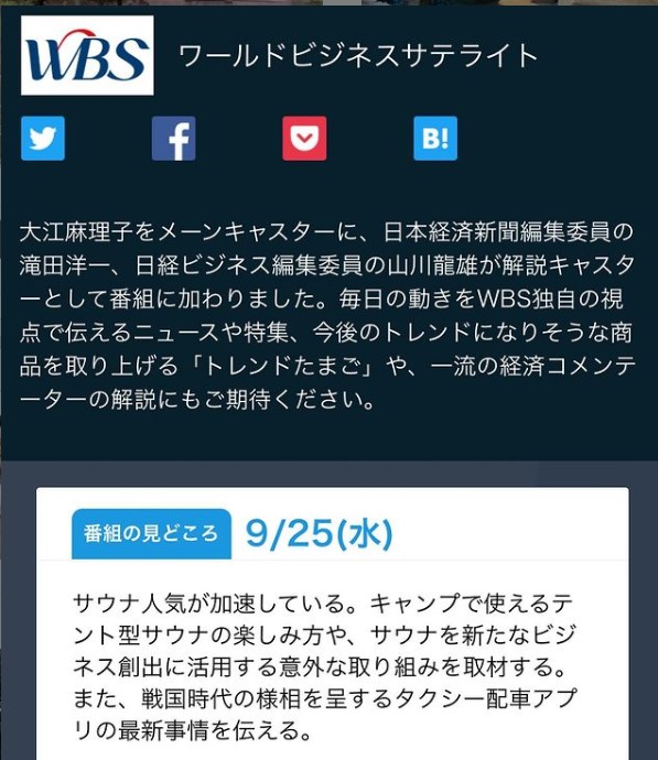 テレビ東京「ワールドビジネスサテライト」サウナフェスの特集